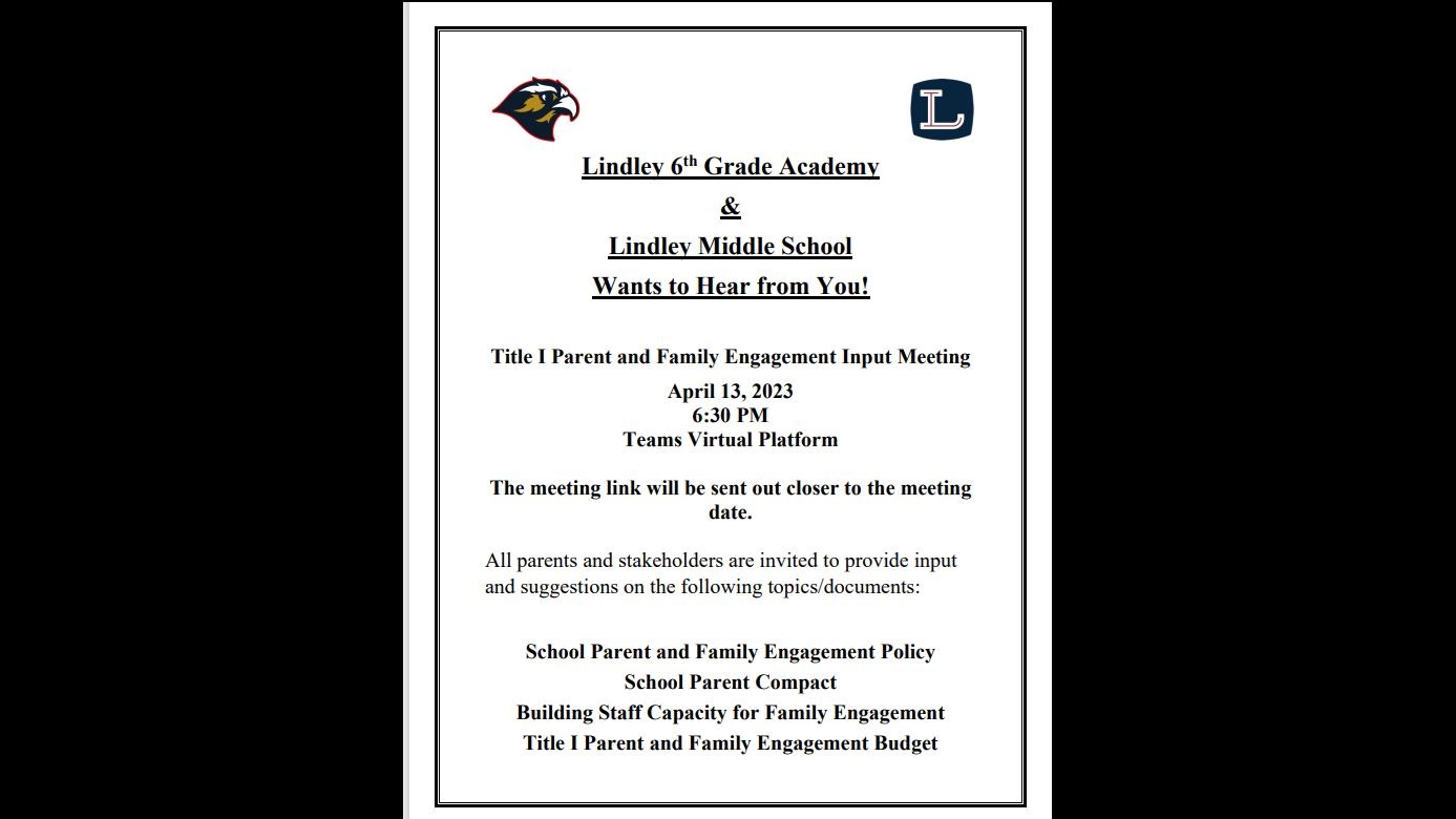 Title 1 Parent and Family Engagement Policy Input Meeting Invitation Flyer